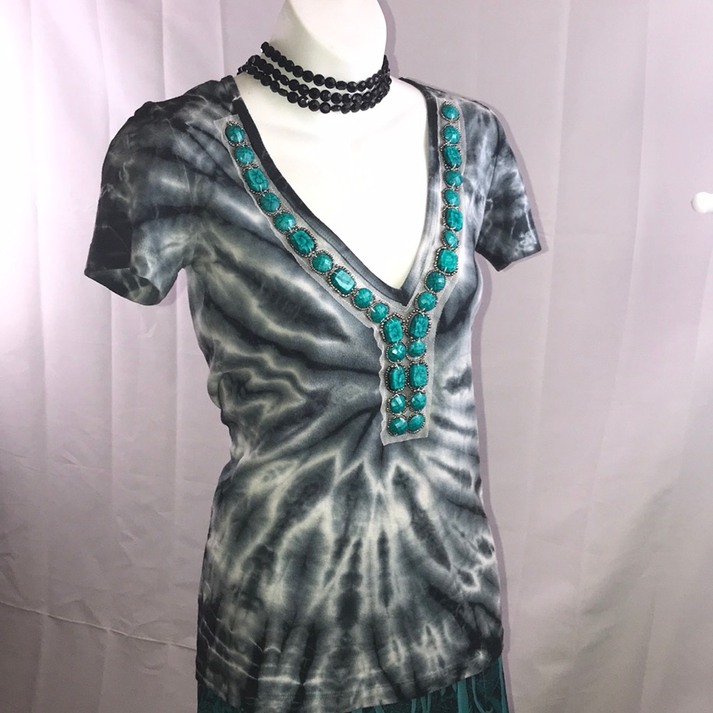 Tye Dye Emerald Green Stone Embellished Top Small